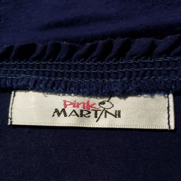 Pink Martini Midi Dress Women's Small Navy Blue Bird Pattern V-Neck Cap Sleeve - Picture 6 of 10